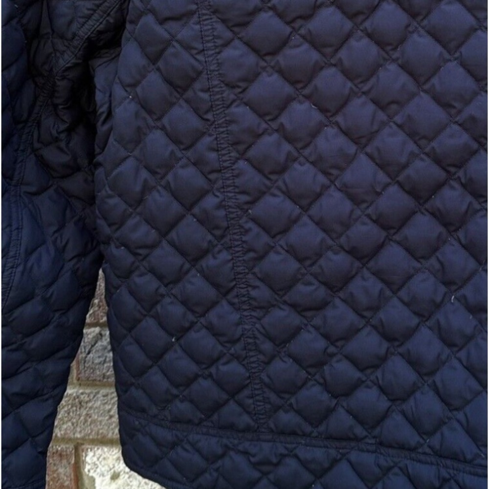 J Crew Quilted Puffer Down Jacket Womens Sz XS Corduroy Collar Navy Blue Gold - Picture 2 of 13